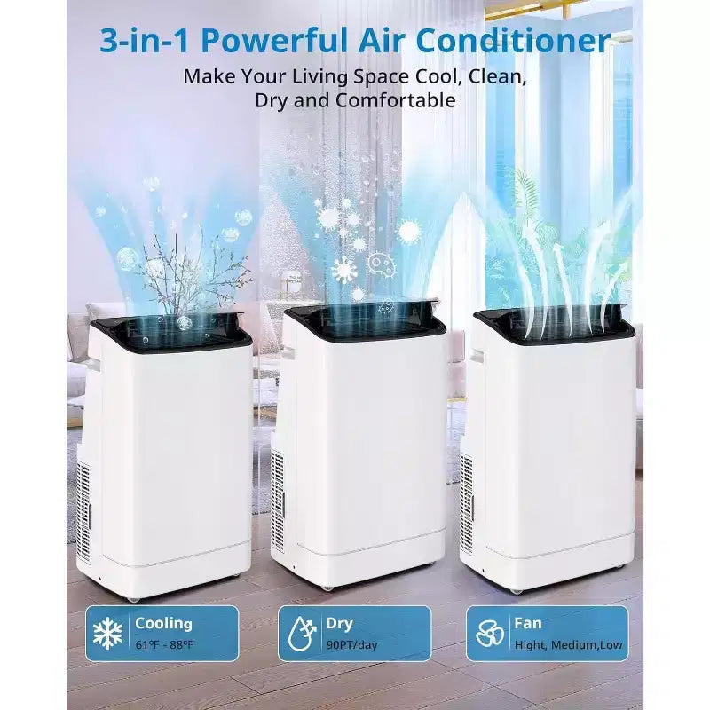 14,000 BTU Portable AC - 4-in-1 Cooling for 750 Sq.Ft, Quiet with Remote & Window Ki