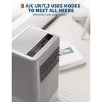Aires acondicionados portátiles, Flarhetoric 10000 BTU Refrigeración/Ventilador/Deshumidificador 3 EN 1 Unidad de aire acondicionado portátil para habitaciones de 52 m², Unidades para habitaciones con bajo nivel de ruido