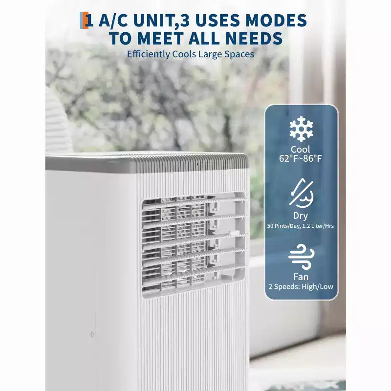 Aire acondicionado portátil de 8.000 BTU, unidad de CA portátil para dormitorio de hasta 32,5 m², refrigeración, deshumidificador, aire acondicionado de pie, temporizador de 24 horas