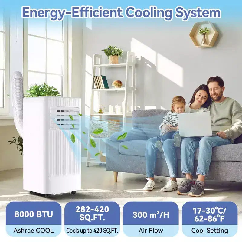 8000 BTU Mobile Air Conditioner,3 In 1 AC Unit with 360 Degree Cast,Cools 420 Sq Ft Fast, Sleep Mode, Built-In Dehumidifier, Fan Mode