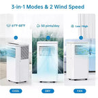 8,000 BTUs Portable Air Conditioner with Cooling, Dehumidifier, Fan 3-In-1, LED Display, 24-HTimer, DOE SACC 5000BTU High Efficiency Cooling