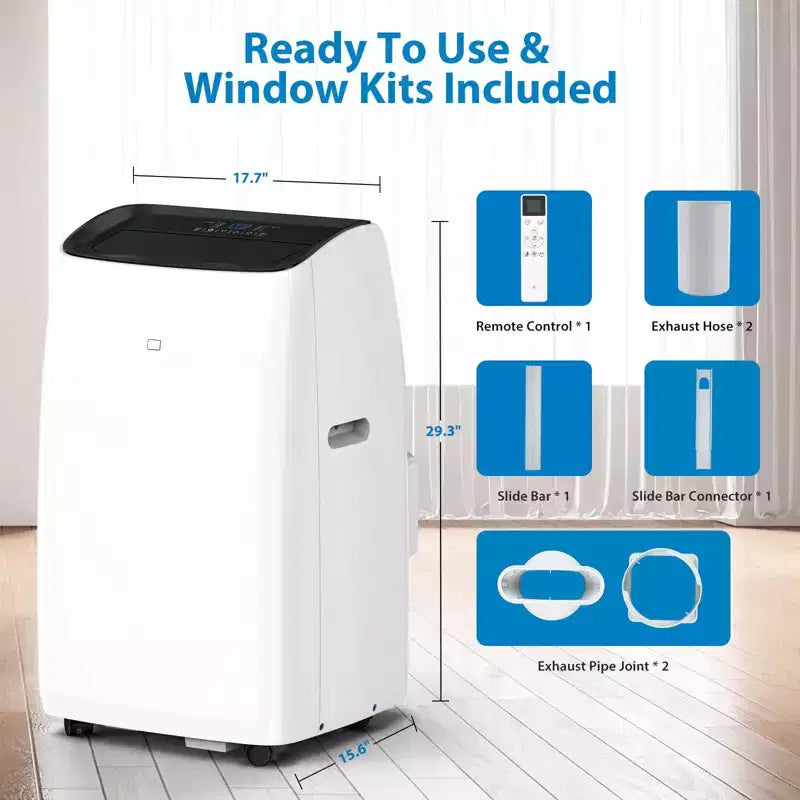 Aire Acondicionado Portátil con Inverter y Calefactor de 14000 BTU, Unidad de CA Portátil para Habitaciones de hasta 70 m², con Control Remoto de Ahorro de Energía 13.6