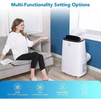 Aire acondicionado portátil de 14,000 BTU - Enfriamiento rápido 3 en 1 para 65 m², doble motor con deshumidificador y control remoto, ideal para habitaciones grandes y campistas, color negro