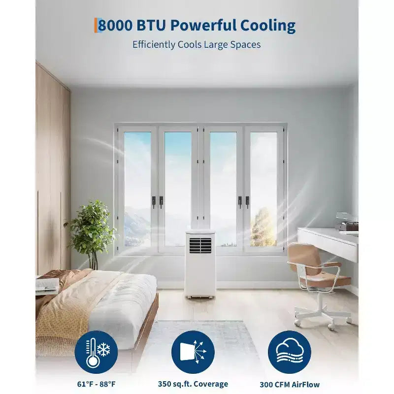 TROPOW Air Conditioner, 8000 BTU 3-in-1 Unit with Fan Mode, Remote & Ventless Design, Portable Room Air Conditioner.