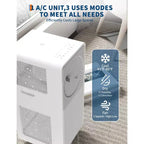 Aire acondicionado portátil de 12,000 BTU, 3 en 1, sin drenaje, para dormitorios (17.65 - 23.22 m²), deshumidificador, ventilador, modo de suspensión, temporizador de 24 horas