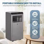 Aire Acondicionado Portátil de 10,000 BTU, Unidad de CA Portátil 3 en 1 con Ventilador y Deshumidificador, Aire Acondicionado de Habitación Enfría hasta 42 m²