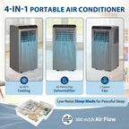 Aire Acondicionado Portátil de 10,000 BTU, Unidad de CA Portátil 3 en 1 con Ventilador y Deshumidificador, Aire Acondicionado de Habitación Enfría hasta 42 m²