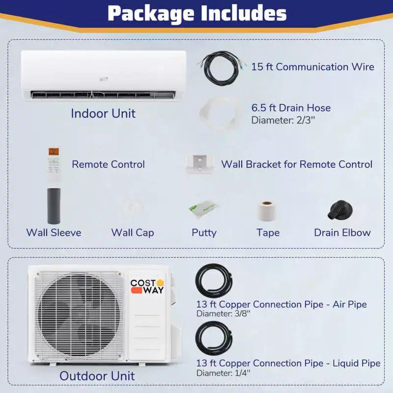 Costway 11500/11500/17000/23000 BTU Wifi Enabled Mini Split Air Conditioner & Heater Works with Alexa