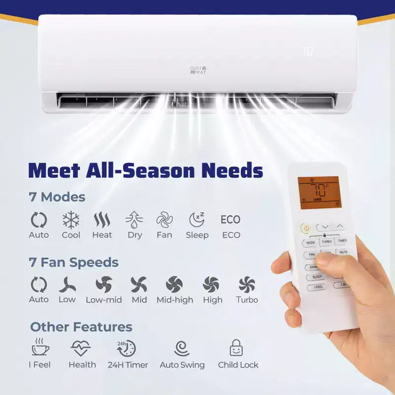 Costway 11500/11500/17000/23000 BTU Wifi Enabled Mini Split Air Conditioner & Heater Works with Alexa