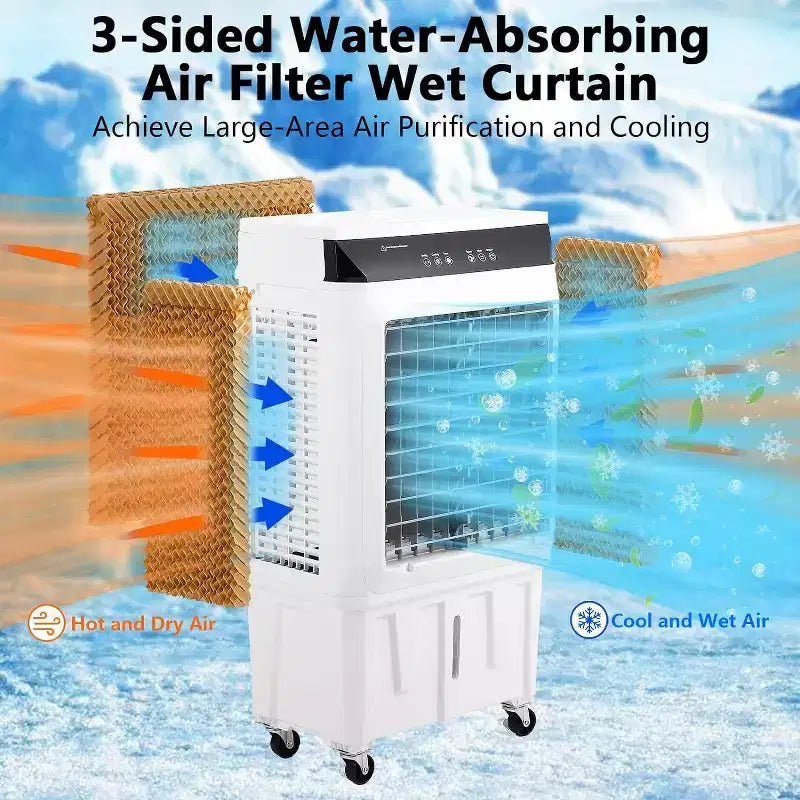 Evaporative Air Cooler, 1800CFM Portable Swamp Cooler with Remote Control, 3 Speeds, 12H Timer & 8.4 Gallon Water Tank, 3-IN-1 Cooling Fan