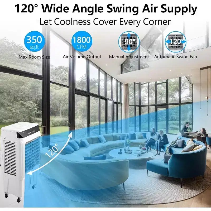 Evaporative Air Cooler, 1800CFM Portable Swamp Cooler with Remote Control, 3 Speeds, 12H Timer & 8.4 Gallon Water Tank, 3-IN-1 Cooling Fan