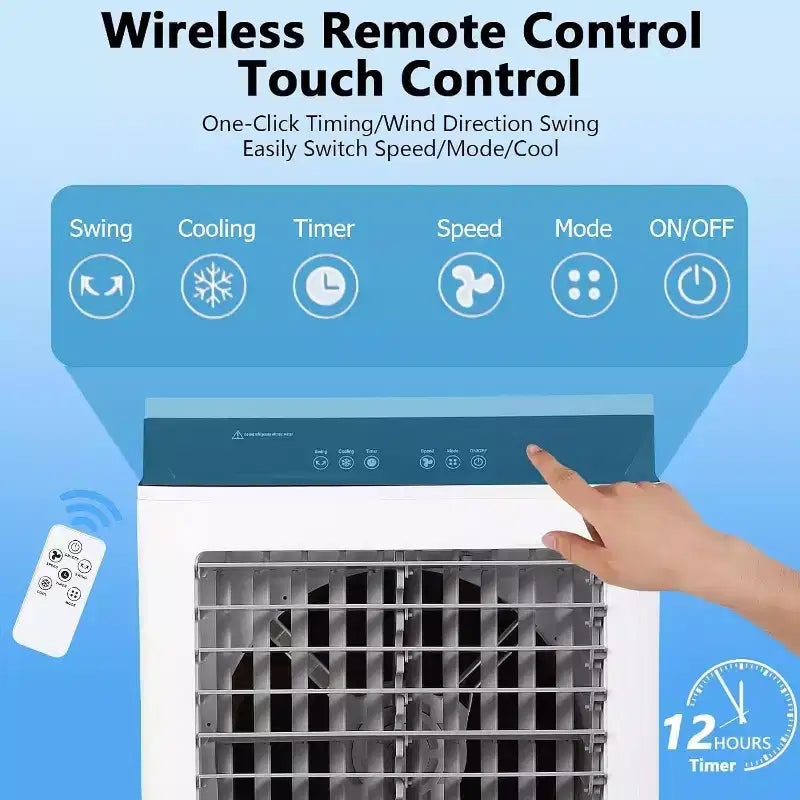 Evaporative Air Cooler, 1800CFM Portable Swamp Cooler with Remote Control, 3 Speeds, 12H Timer & 8.4 Gallon Water Tank, 3-IN-1 Cooling Fan