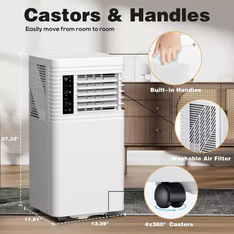 8000 BTU Portable AC with Remote  3-in-1 Unit for Room, Bedroom, Garage, RV  Includes Timer, Display & Window Kit  White
