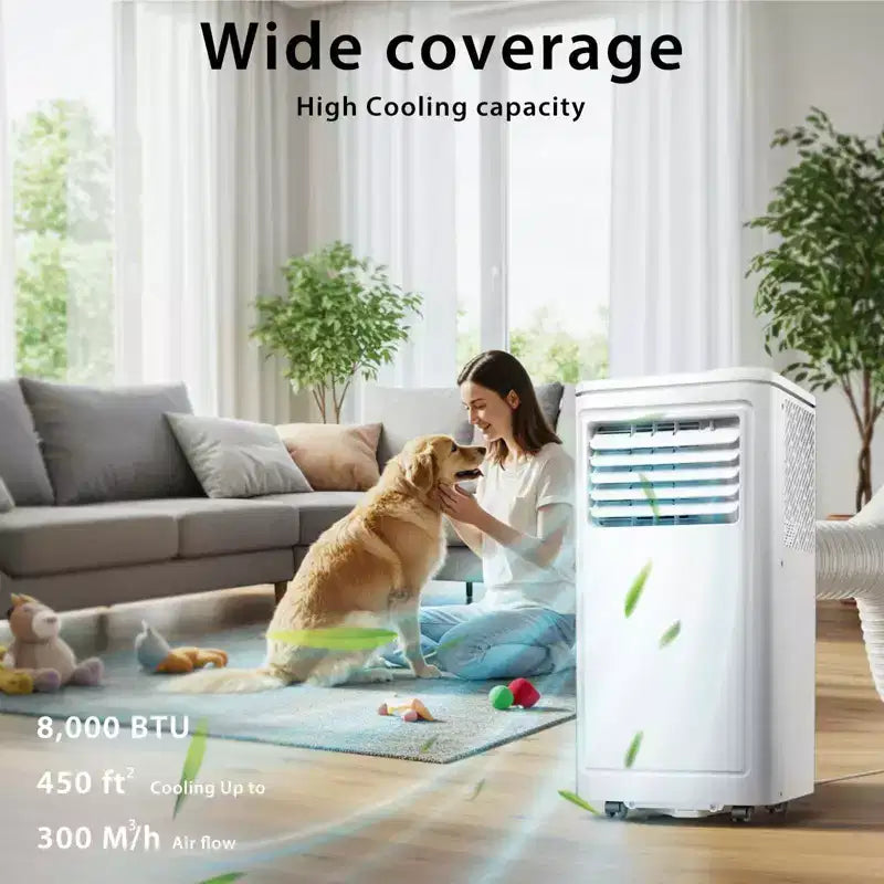 8000 BTU Portable Air Conditioner, Cools Rooms up to 350 Sq.Ft, 4-in-1 AC with Remote, LED Display, 24H Timer