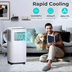 Aire Acondicionado Portátil de 8,000 BTU, Unidad 3 en 1 con 4 Modos, Temporizador, Pantalla LED, Control Remoto y Kit de Instalación, para Dormitorio/Sala de Estar/Oficina, Blanco.