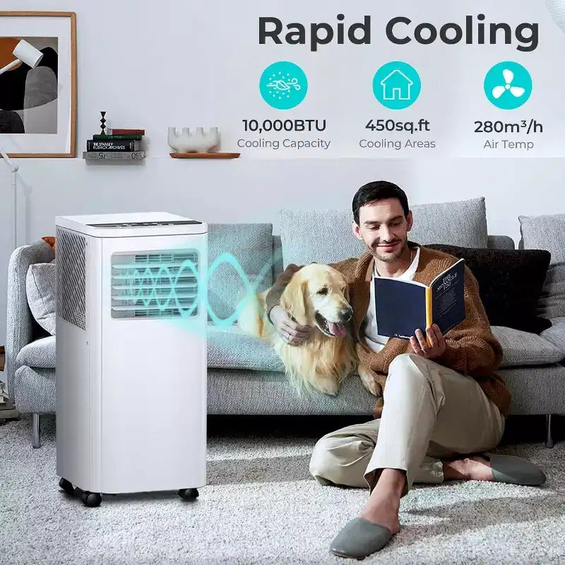 Aire Acondicionado Portátil de 8,000 BTU, Unidad 3 en 1 con 4 Modos, Temporizador, Pantalla LED, Control Remoto y Kit de Instalación, para Dormitorio/Sala de Estar/Oficina, Blanco.