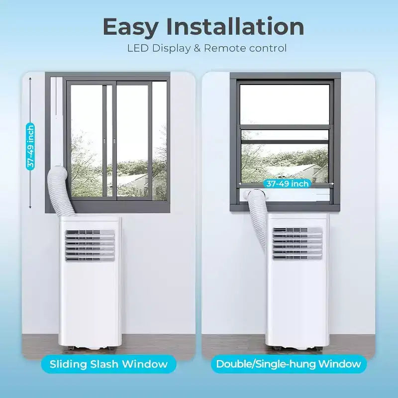 Aire Acondicionado Portátil de 8,000 BTU, Unidad 3 en 1 con 4 Modos, Temporizador, Pantalla LED, Control Remoto y Kit de Instalación, para Dormitorio/Sala de Estar/Oficina, Blanco.