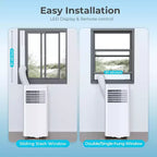 Aire Acondicionado Portátil de 8,000 BTU, Unidad 3 en 1 con 4 Modos, Temporizador, Pantalla LED, Control Remoto y Kit de Instalación, para Dormitorio/Sala de Estar/Oficina, Blanco.