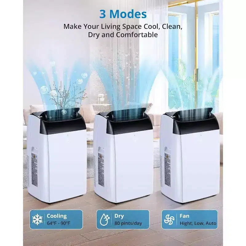 Acekool 12,000 BTU Portable AC - 3-in-1 Cooling, Dehumidifier & Fan for Rooms Up to 550 Sq.Ft, LED Display, Remote Control