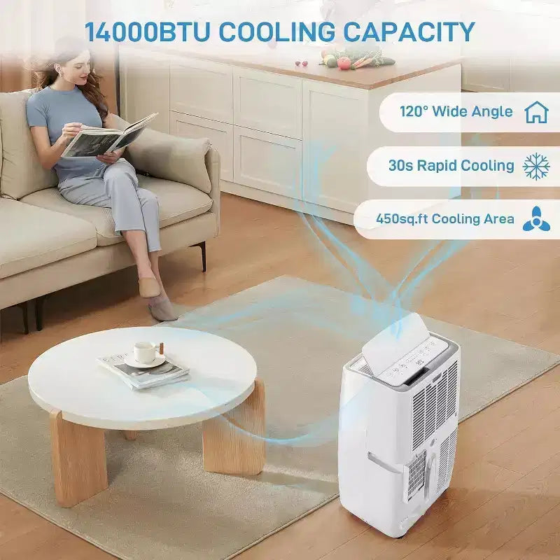 Acekool 14000 BTU Portable Air Conditioner, 3-in-1 Quiet AC with Dehumidifier & Fan, Remote, Timer, Cools Up to 750 Sq.Ft, Easy Install, Mobility