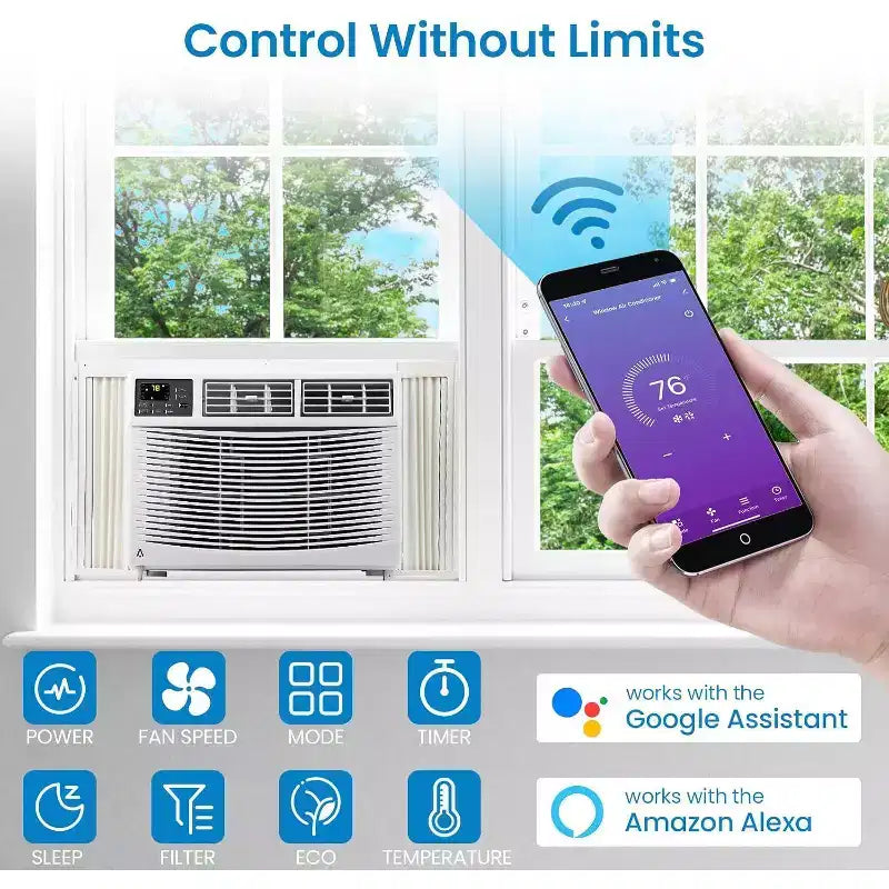 Acekool 10000 BTU Window Air Conditioner, Smart Wi-Fi AC Unit Cools Rooms Up to 450 Sq.Ft, Quiet Energy Saving, Remote App Control, Easy Install
