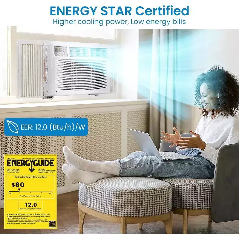 Acekool 10000 BTU Window Air Conditioner, Smart Wi-Fi AC Unit Cools Rooms Up to 450 Sq.Ft, Quiet Energy Saving, Remote App Control, Easy Install