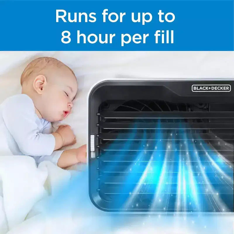 BLACK+DECKER Enfriador de Aire de Escritorio Portátil y Ventilador Personal, 3 Velocidades, Tanque de 0.5L, Enfriamiento Evaporativo para el Hogar y la Oficina, Negro