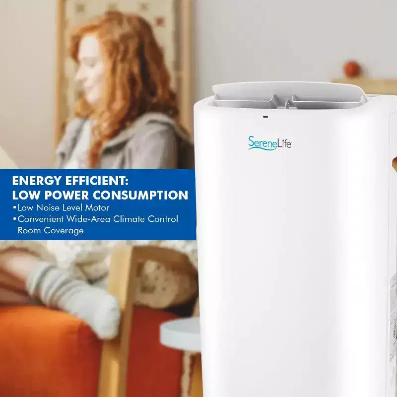 SereneLife Aire Acondicionado Portátil de 14,000 BTU con Deshumidificador y Ventilador - WiFi Integrado, Cobertura de 46.5 m², Control Remoto y Kit de Ventana - SLPAC14.5