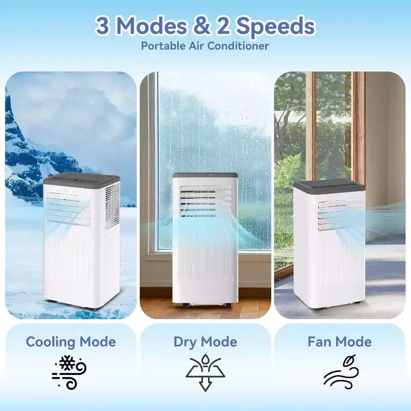 Acekool Aire acondicionado y calefactor portátil de 10,000 BTU, 3 en 1, bomba de calor, ventilador, deshumidificador, control remoto, temporizador de 24 horas, enfría 450 pies cuadrados, kit para ventana