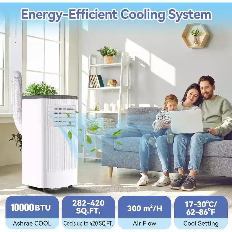 Acekool Aire acondicionado y calefactor portátil de 10,000 BTU, 3 en 1, bomba de calor, ventilador, deshumidificador, control remoto, temporizador de 24 horas, enfría 450 pies cuadrados, kit para ventana