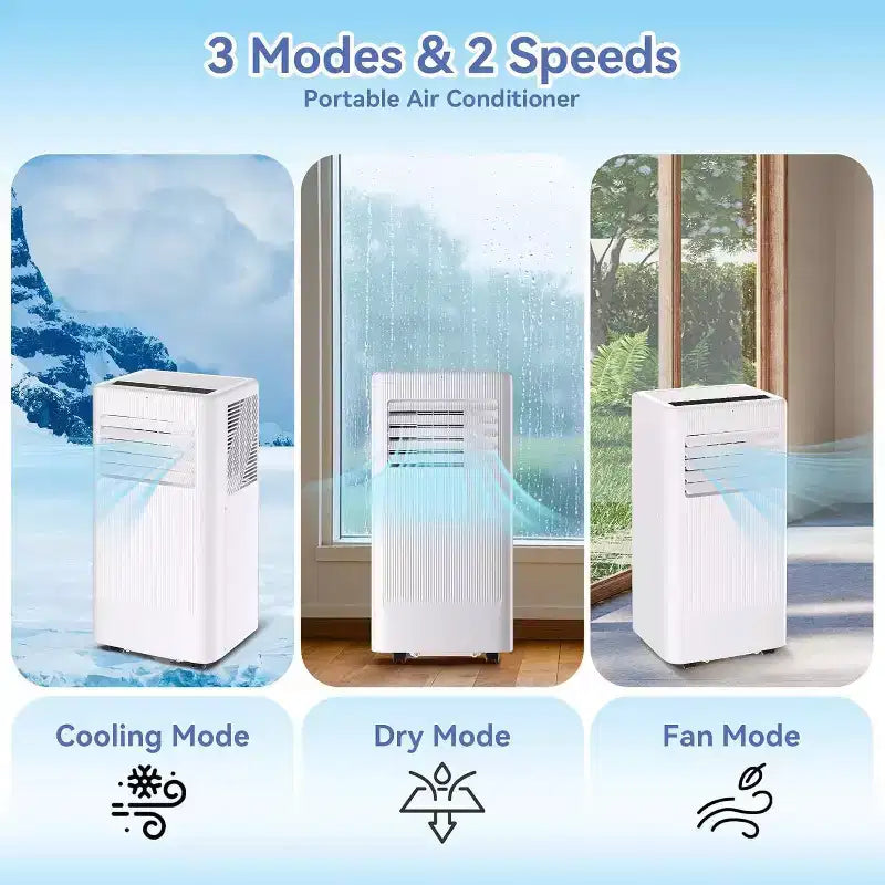 Acekool Aire acondicionado y calefactor portátil de 10,000 BTU, 3 en 1, bomba de calor, ventilador, deshumidificador, control remoto, temporizador de 24 horas, enfría 450 pies cuadrados, kit para ventana