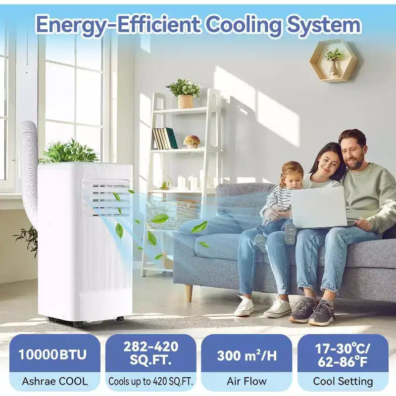 Acekool Aire acondicionado y calefactor portátil de 10,000 BTU, 3 en 1, bomba de calor, ventilador, deshumidificador, control remoto, temporizador de 24 horas, enfría 450 pies cuadrados, kit para ventana