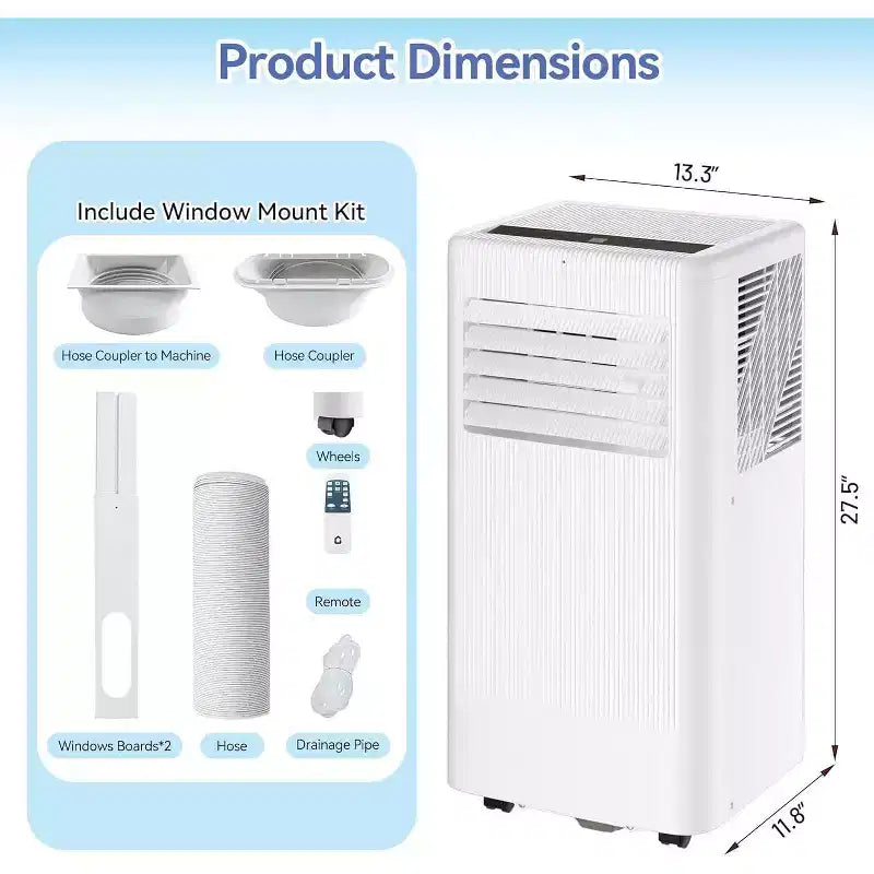 Acekool Aire acondicionado y calefactor portátil de 10,000 BTU, 3 en 1, bomba de calor, ventilador, deshumidificador, control remoto, temporizador de 24 horas, enfría 450 pies cuadrados, kit para ventana