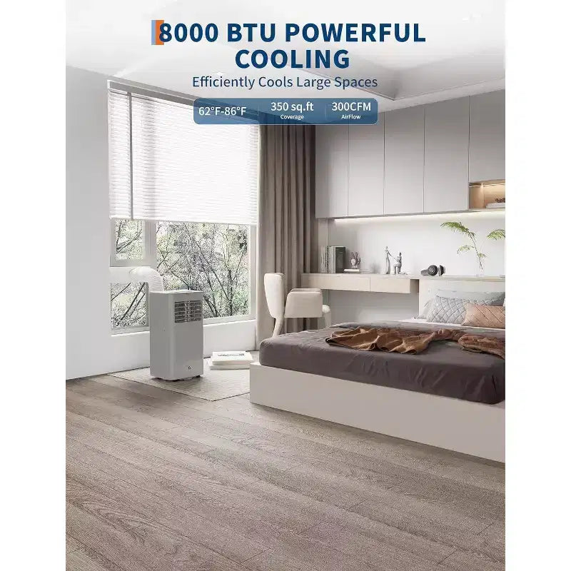 Acekool Aire Acondicionado Portátil de 8000 BTU, Unidad de CA 3 en 1 con Ventilador de Refrigeración y Deshumidificador, Control Remoto y Temporizador de 24H, Enfría Habitaciones de hasta 32.5 m²