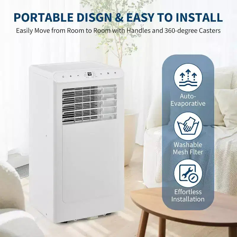 Acekool 8,000 BTU Portable Air Conditioner, 4-in-1 AC Dehumidifier Fan, for Rooms up to 350 Sq. Ft, Timer, Remote, Easy Move