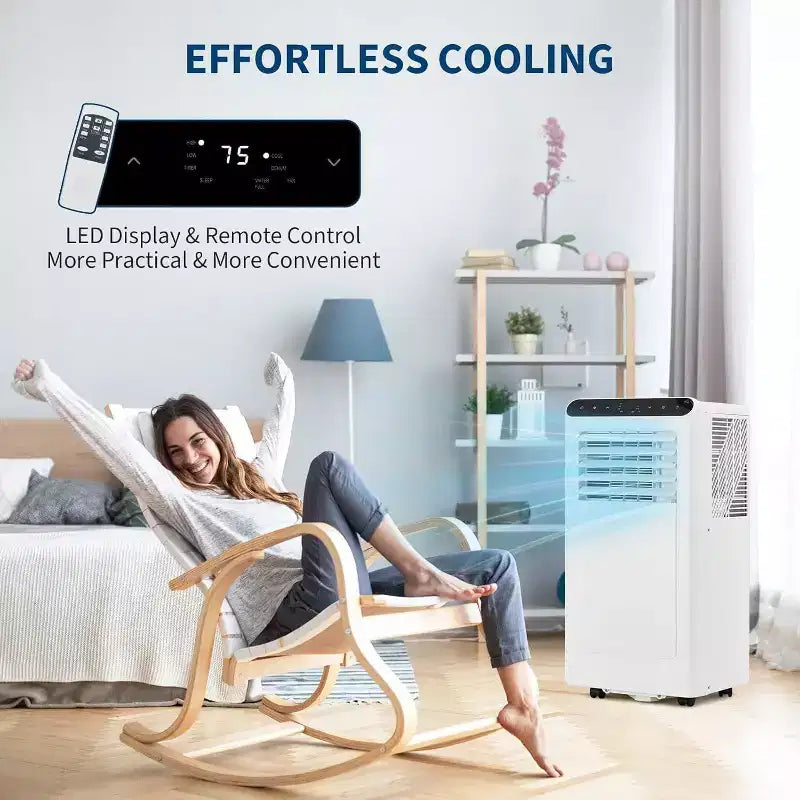 Acekool 8,000 BTU Portable Air Conditioner, 4-in-1 AC Dehumidifier Fan, for Rooms up to 350 Sq. Ft, Timer, Remote, Easy Move
