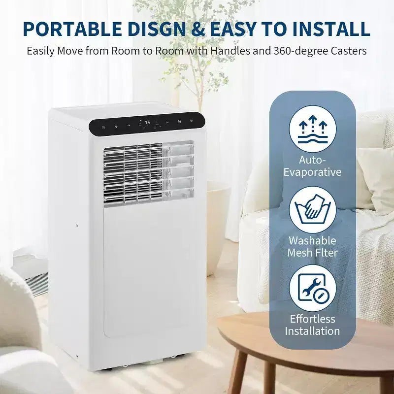 Acekool 8,000 BTU Portable Air Conditioner, 4-in-1 AC Dehumidifier Fan, for Rooms up to 350 Sq. Ft, Timer, Remote, Easy Move