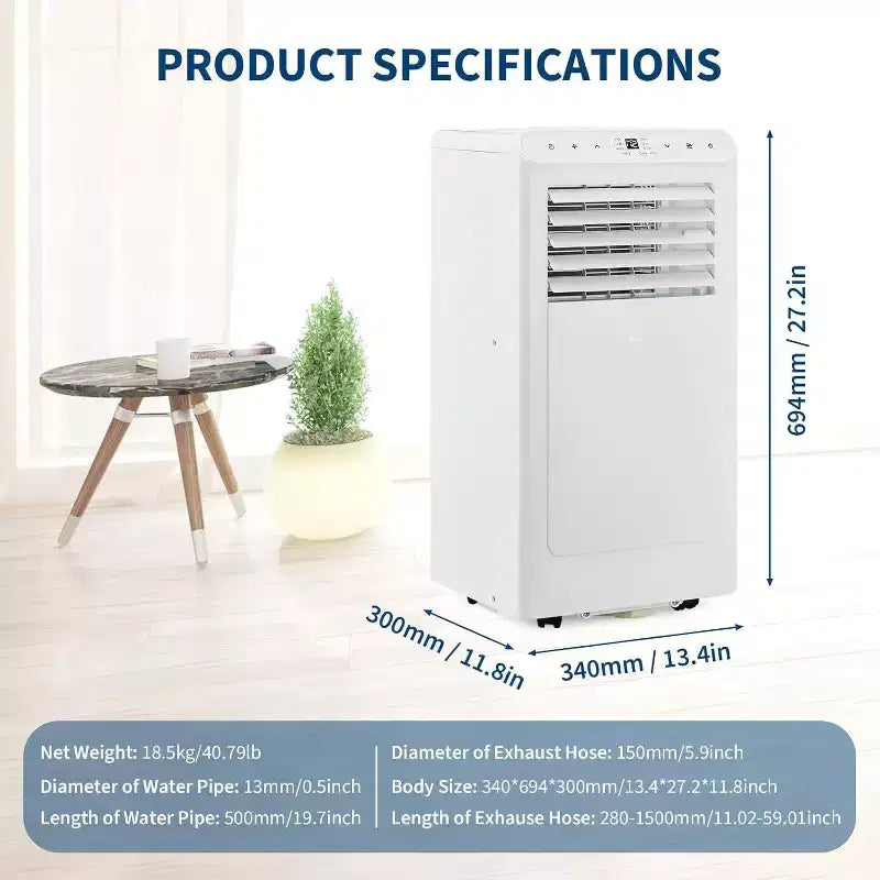 Acekool 8,000 BTU Portable Air Conditioner, 4-in-1 AC Dehumidifier Fan, for Rooms up to 350 Sq. Ft, Timer, Remote, Easy Move