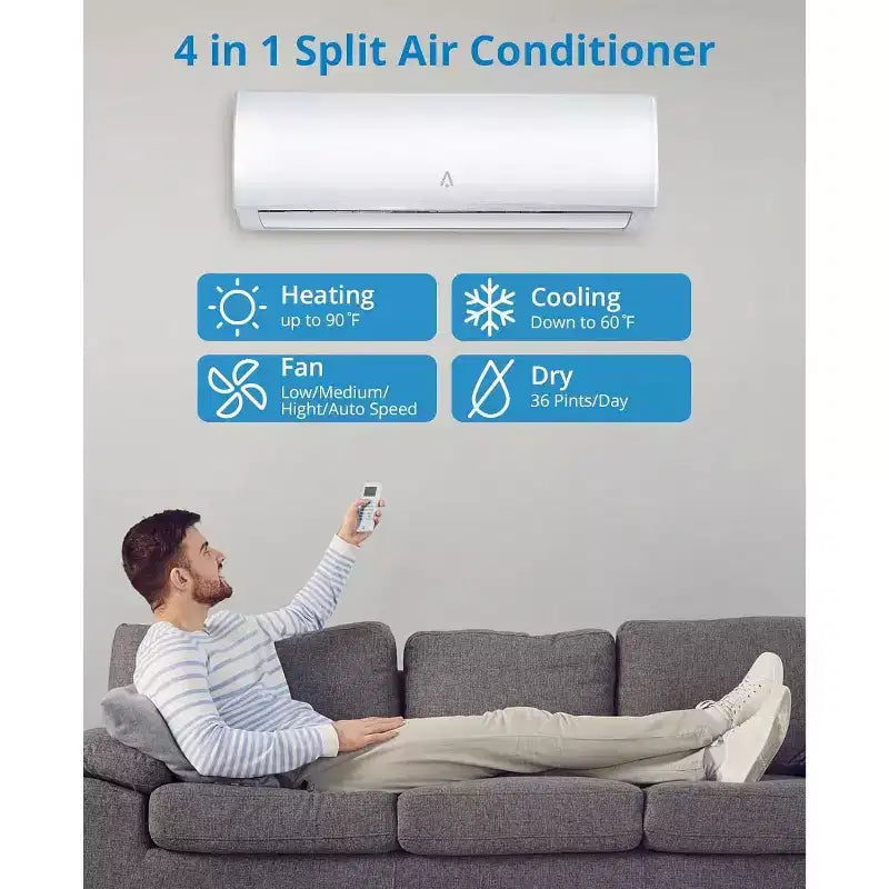 Acekool 12,000 BTU Mini Split AC & Heat Pump, 21 SEER2 Inverter, WiFi, Ductless System with Install Kit for Rooms up to 750 Sq Ft, 230V