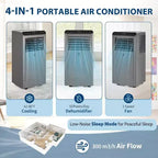 Acekool 8,000 BTU Portable Air Conditioner, 4-in-1 AC Dehumidifier Fan Sleep Mode, Remote, Timer, Window Kit, for Rooms up to 350 Sq. Ft, Grey