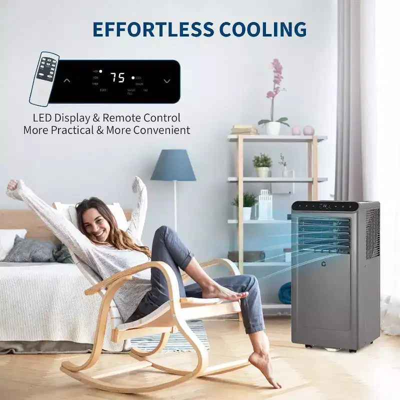 Acekool 8,000 BTU Portable Air Conditioner, 4-in-1 AC Dehumidifier Fan Sleep Mode, Remote, Timer, Window Kit, for Rooms up to 350 Sq. Ft, Grey
