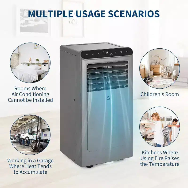 Acekool 8,000 BTU Portable Air Conditioner, 4-in-1 AC Dehumidifier Fan Sleep Mode, Remote, Timer, Window Kit, for Rooms up to 350 Sq. Ft, Grey