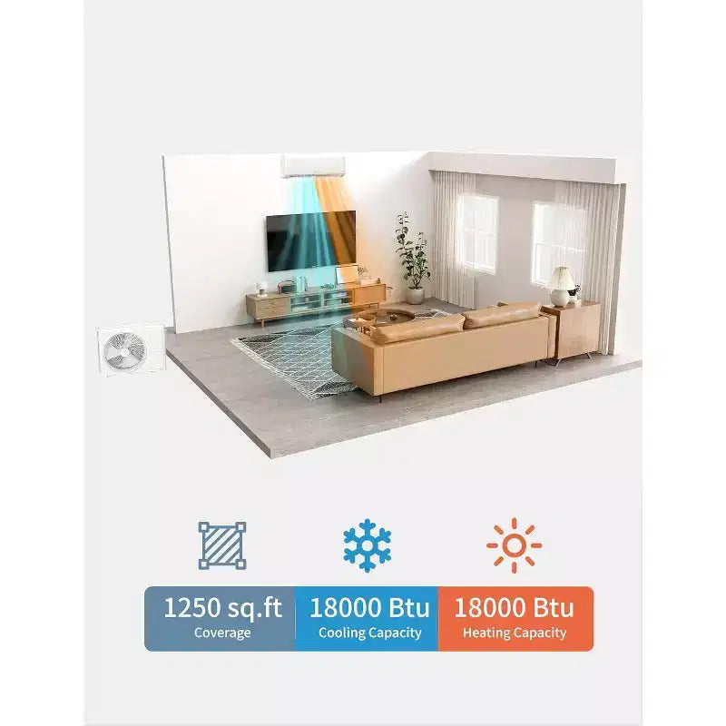 Acekool 18000 BTU Mini Split AC & Heat Pump, 19 SEER2 Inverter, WiFi, Ductless System for Rooms up to 1250 Sq Ft, Installation Kit Included