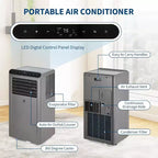 Acekool 10,000 BTU Portable Air Conditioner, 4-in-1 AC Dehumidifier Fan Sleep Mode, Remote, Energy Efficient, for Rooms up to 450 Sq. Ft, Grey