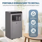 Acekool 10,000 BTU Portable Air Conditioner, 4-in-1 AC Dehumidifier Fan Sleep Mode, Remote, Energy Efficient, for Rooms up to 450 Sq. Ft, Grey