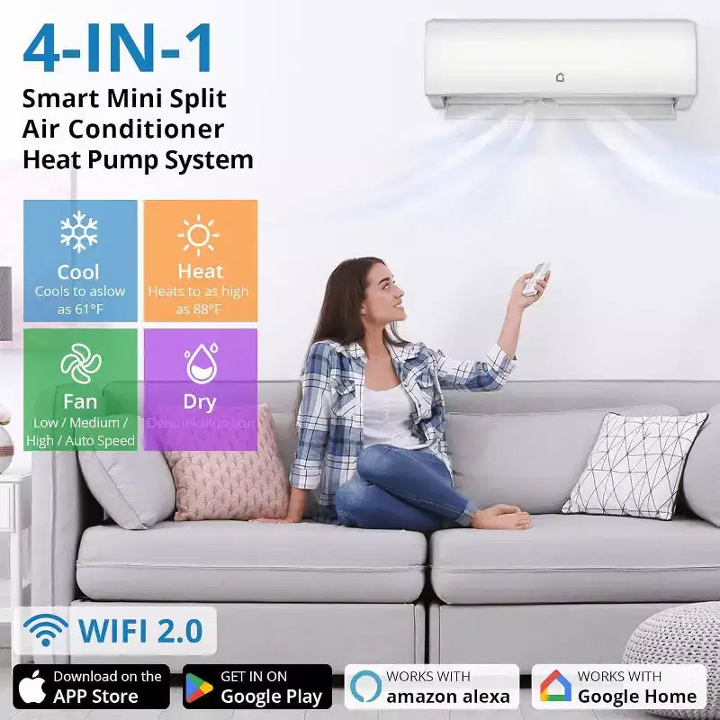 Acekool 9000 BTU Mini Split AC & Heater, 20 SEER2, WiFi Enabled, Wall-Mounted for Rooms up to 450 Sq.Ft