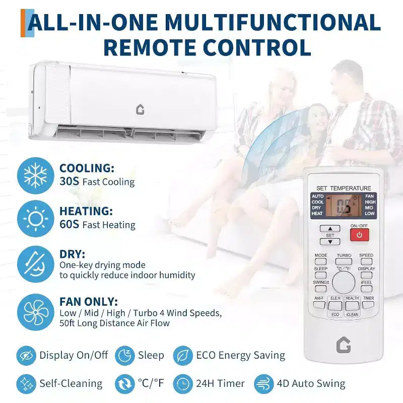 Acekool 24000 BTU Mini Split Aire Acondicionado y Bomba de Calor, Inverter 19 SEER2, Control Inteligente WiFi, Aire Acondicionado sin Ductos con Control Remoto para Habitaciones de hasta 139 m²