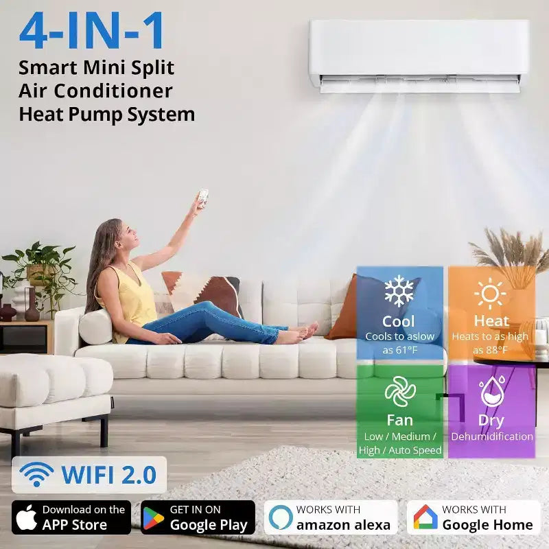 Acekool 18000 BTU Mini Split Air Conditioner & Heater, 23 SEER2, Ductless Wall AC with Heat Pump, Inverter, WiFi, for Rooms up to 1250 Sq Ft