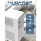 Acekool 8,000 BTU Portable Air Conditioner, 3-in-1 AC Dehumidifier Fan, Dual Motors, Auto Swing, Remote, for Rooms up to 350 Sq. Ft, White