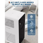 Acekool 14,000 BTU Portable Air Conditioner, 3-in-1 AC, Fan, Dehumidifier, for Room up to 700 Sq. Ft, Remote, Timer, Sleep Mode, Black+White